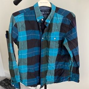 Tommy Hilfiger blue and turquoise button down shirt